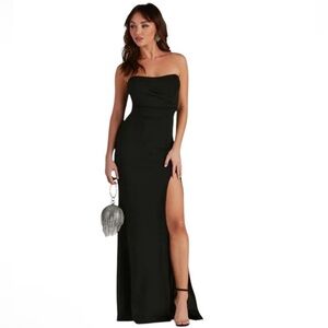 Windsor Black Strapless Gown with High Slit